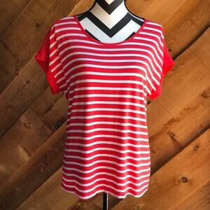 Christian Siriano Orange White Stripe Short Sleeve Shirt Large